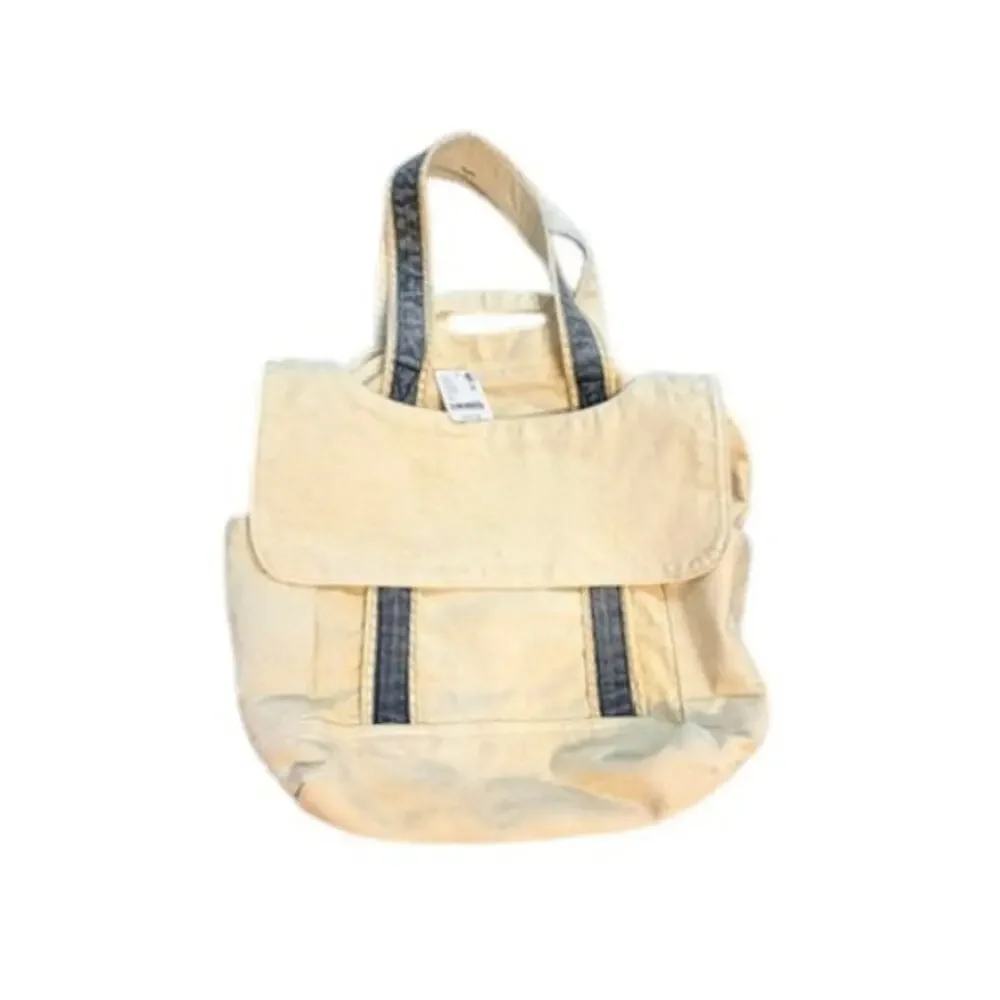 NWT Free People Cordes Canvas Tote Natural Blue Stripe Bag